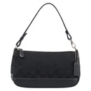 Coach Signature Accessory Pouch Canvas Black Silver Auth yk21082A-2