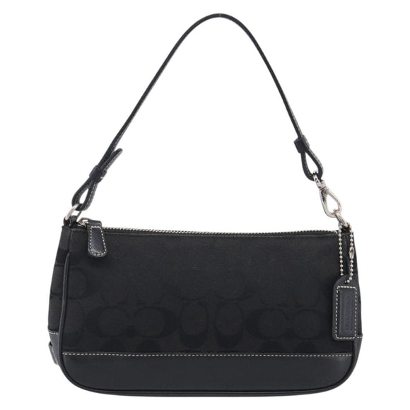 Coach Signature Accessory Pouch Canvas Black Silver Auth yk21082A