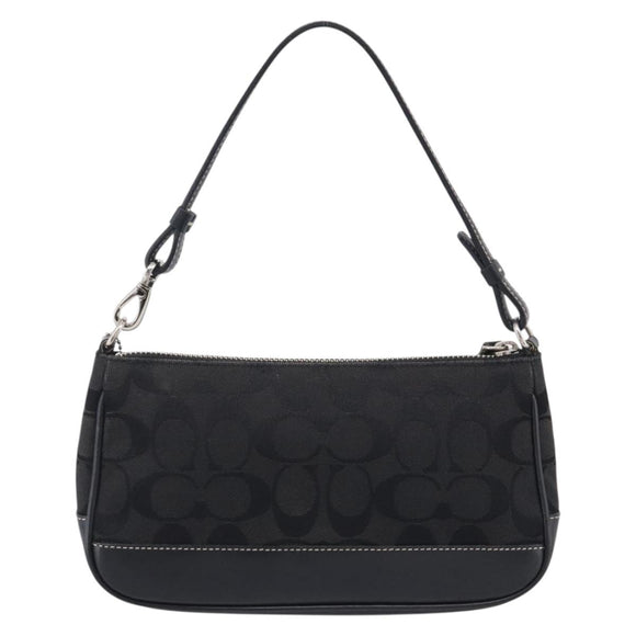 Coach Signature Accessory Pouch Canvas Black Silver Auth yk21082A