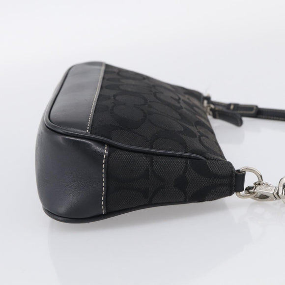 Coach Signature Accessory Pouch Canvas Black Silver Auth yk21082A