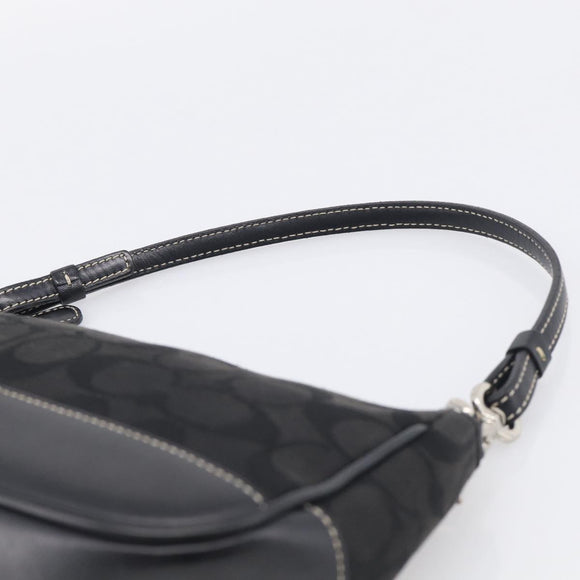 Coach Signature Accessory Pouch Canvas Black Silver Auth yk21082A