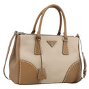 PRADA Galleria Hand Bag Canvas Leather 2way Beige Silver Auth yk21083SAV-1