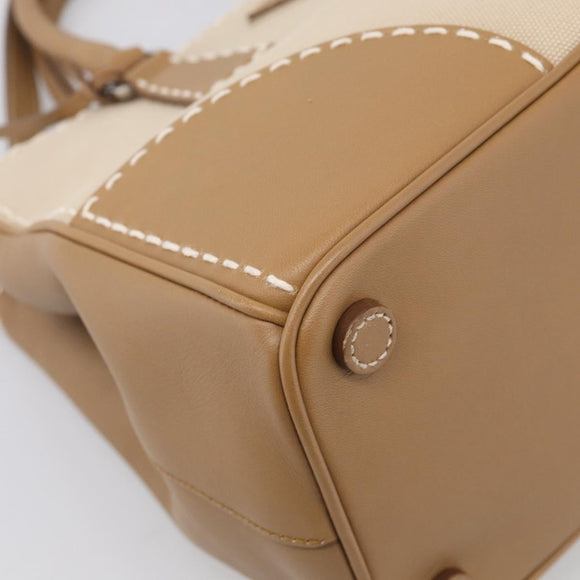 PRADA Galleria Hand Bag Canvas Leather 2way Beige Silver Auth yk21083SAV