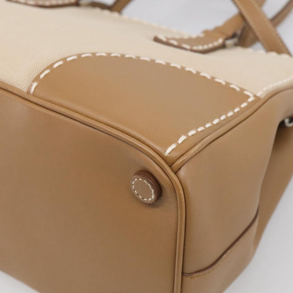 PRADA Galleria Hand Bag Canvas Leather 2way Beige Silver Auth yk21083SAV
