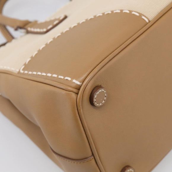 PRADA Galleria Hand Bag Canvas Leather 2way Beige Silver Auth yk21083SAV