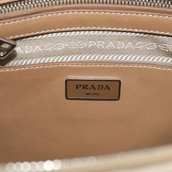 PRADA Galleria Hand Bag Canvas Leather 2way Beige Silver Auth yk21083SAV