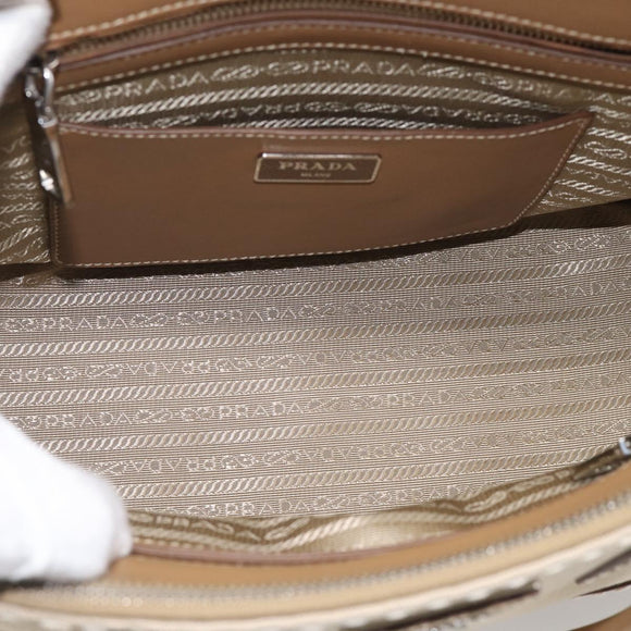 PRADA Galleria Hand Bag Canvas Leather 2way Beige Silver Auth yk21083SAV