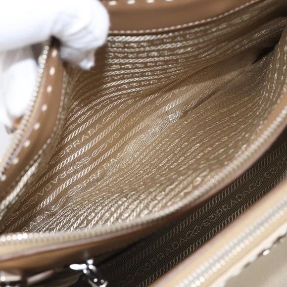 PRADA Galleria Hand Bag Canvas Leather 2way Beige Silver Auth yk21083SAV