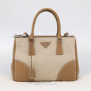 PRADA Galleria Hand Bag Canvas Leather 2way Beige Silver Auth yk21083SAV-32