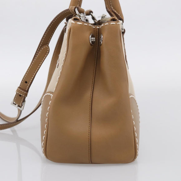 PRADA Galleria Hand Bag Canvas Leather 2way Beige Silver Auth yk21083SAV