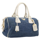 PRADA Hand Bag Denim Blue Gold Auth yk21085V-1