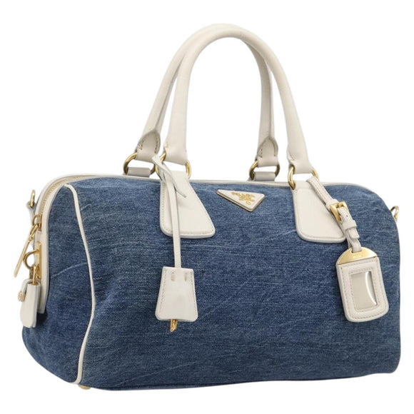 PRADA Hand Bag Denim Blue Gold Auth yk21085V