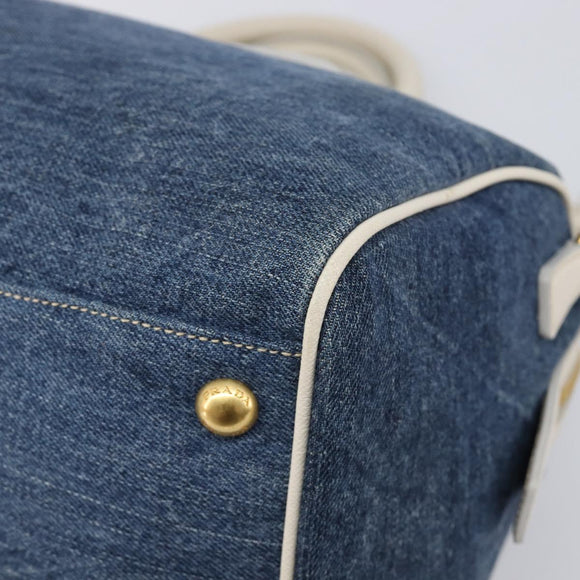 PRADA Hand Bag Denim Blue Gold Auth yk21085V