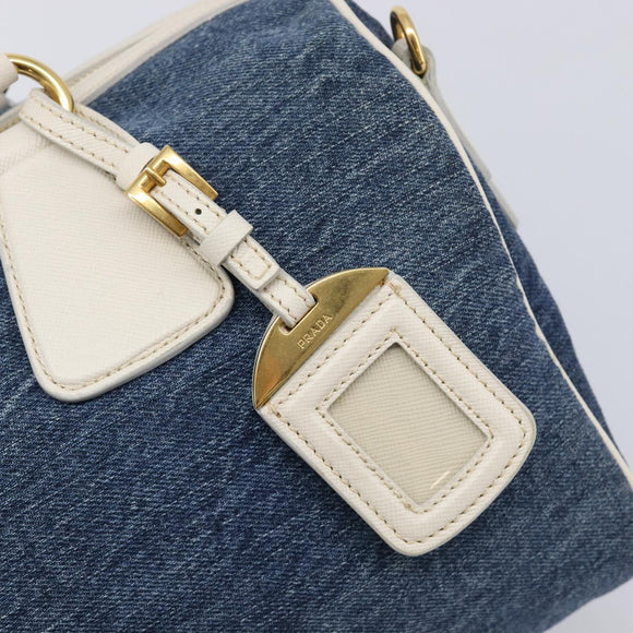 PRADA Hand Bag Denim Blue Gold Auth yk21085V