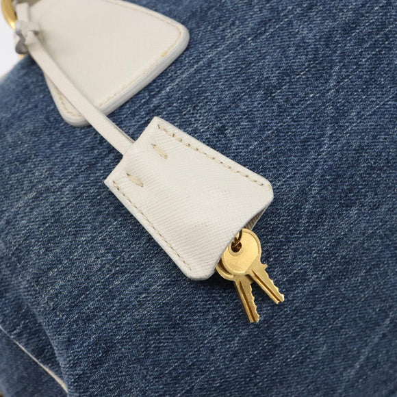 PRADA Hand Bag Denim Blue Gold Auth yk21085V