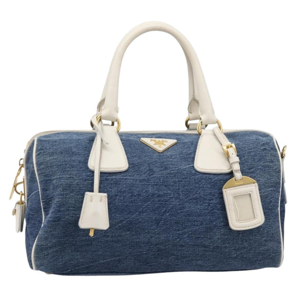 PRADA Hand Bag Denim Blue Gold Auth yk21085V