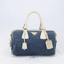 PRADA Hand Bag Denim Blue Gold Auth yk21085V-28