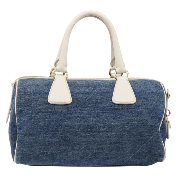 PRADA Hand Bag Denim Blue Gold Auth yk21085V