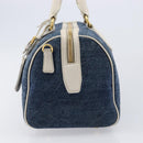 PRADA Hand Bag Denim Blue Gold Auth yk21085V-4