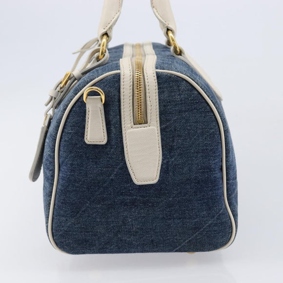PRADA Hand Bag Denim Blue Gold Auth yk21085V