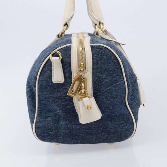 PRADA Hand Bag Denim Blue Gold Auth yk21085V