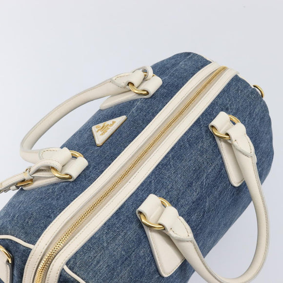 PRADA Hand Bag Denim Blue Gold Auth yk21085V