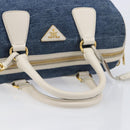 PRADA Hand Bag Denim Blue Gold Auth yk21085V-7