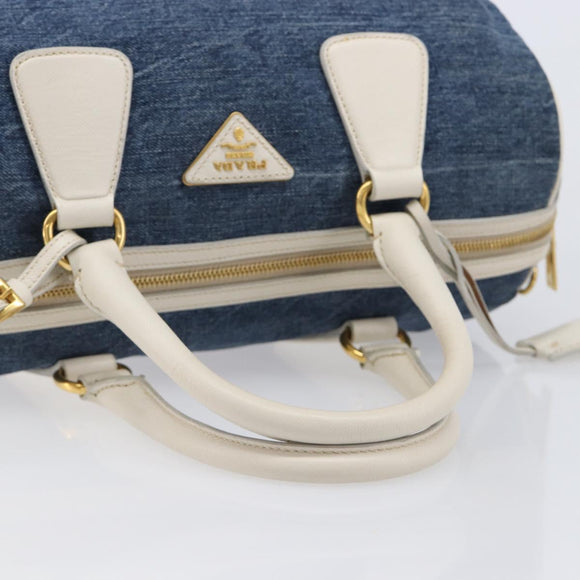 PRADA Hand Bag Denim Blue Gold Auth yk21085V