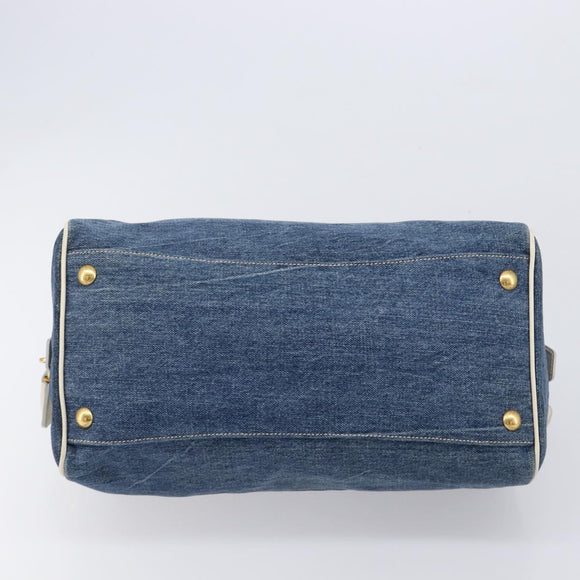 PRADA Hand Bag Denim Blue Gold Auth yk21085V