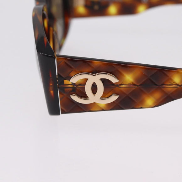 CHANEL Sunglasses Plastic Brown Gold CC Auth yk21087M