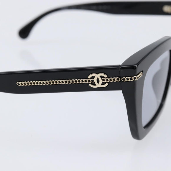 CHANEL Sunglasses Plastic Black Gold CC Auth yk21088M
