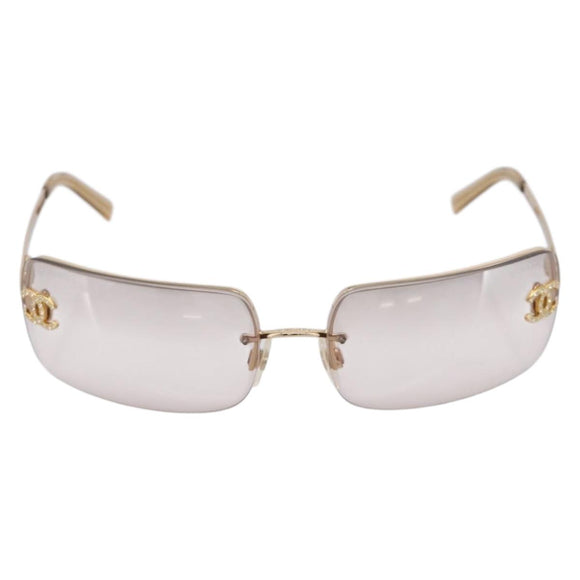 CHANEL Sunglasses Metal Gold Tone CC Auth yk21089M