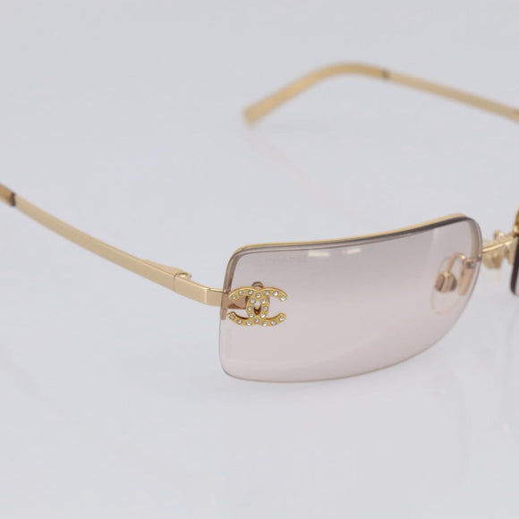 CHANEL Sunglasses Metal Gold Tone CC Auth yk21089M