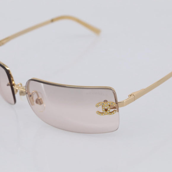 CHANEL Sunglasses Metal Gold Tone CC Auth yk21089M