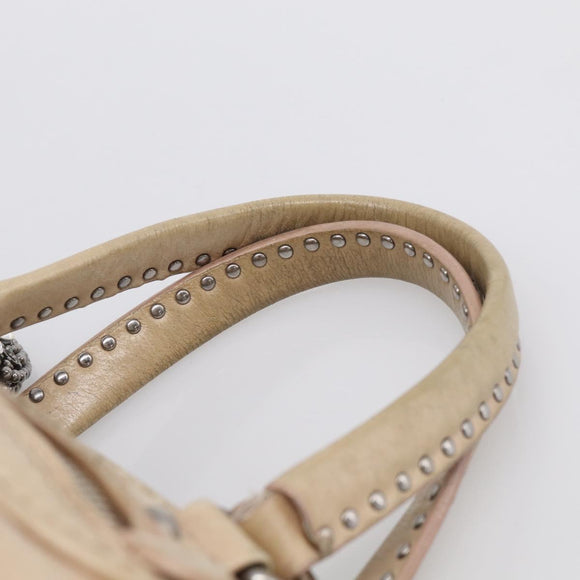 Miu Miu Madras Hand Bag Leather 2way Beige Silver Auth yk21091