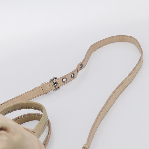 Miu Miu Madras Hand Bag Leather 2way Beige Silver Auth yk21091
