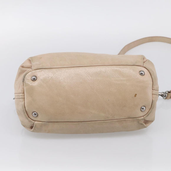 Miu Miu Madras Hand Bag Leather 2way Beige Silver Auth yk21091