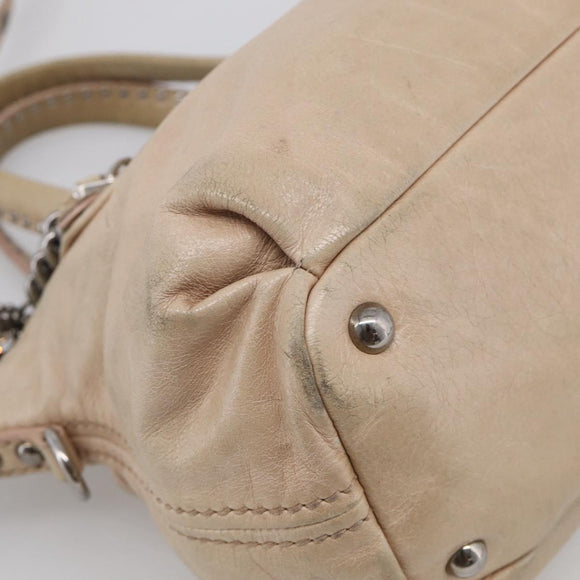 Miu Miu Madras Hand Bag Leather 2way Beige Silver Auth yk21091