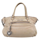 Miu Miu Madras Hand Bag Leather 2way Beige Silver Auth yk21091-2