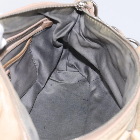 Miu Miu Madras Hand Bag Leather 2way Beige Silver Auth yk21091