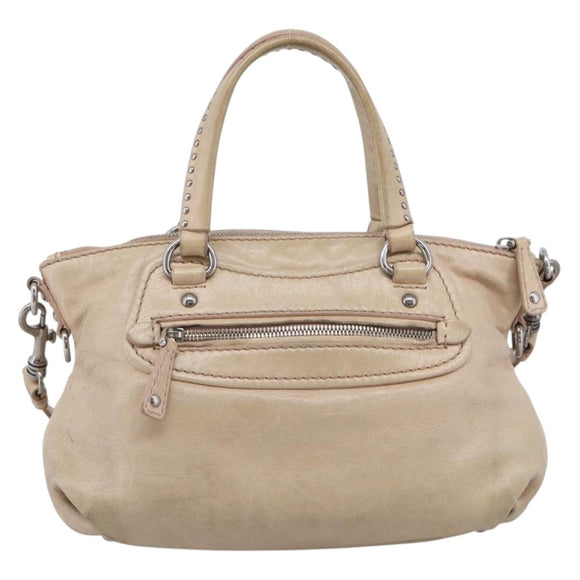 Miu Miu Madras Hand Bag Leather 2way Beige Silver Auth yk21091