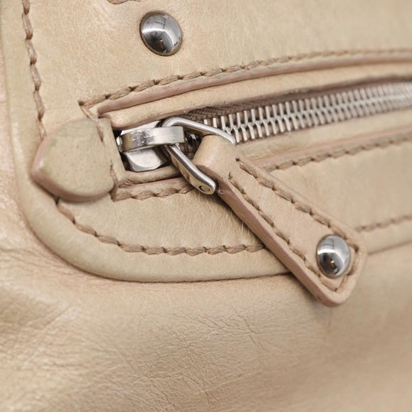 Miu Miu Madras Hand Bag Leather 2way Beige Silver Auth yk21091