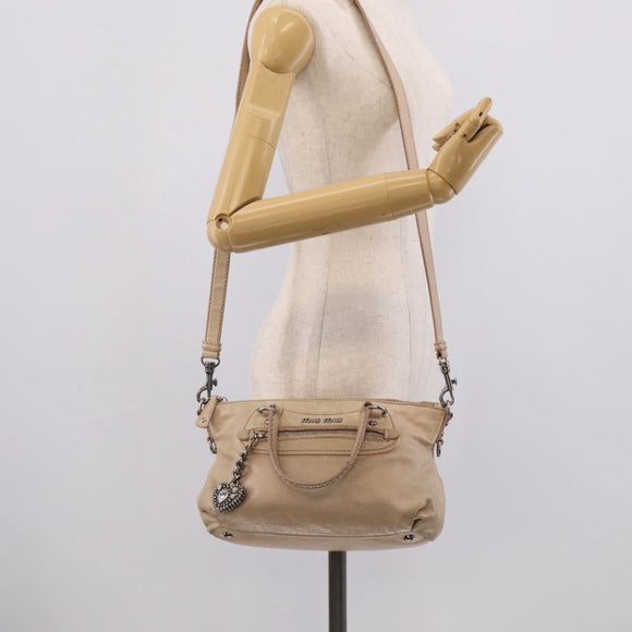 Miu Miu Madras Hand Bag Leather 2way Beige Silver Auth yk21091