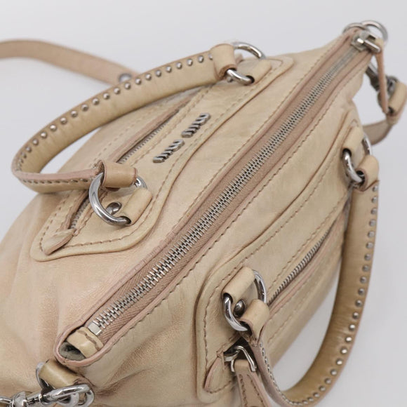 Miu Miu Madras Hand Bag Leather 2way Beige Silver Auth yk21091