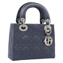 Christian Dior Mini Cannage Hand Bag Satin Navy Silver Auth yk21095SM-1