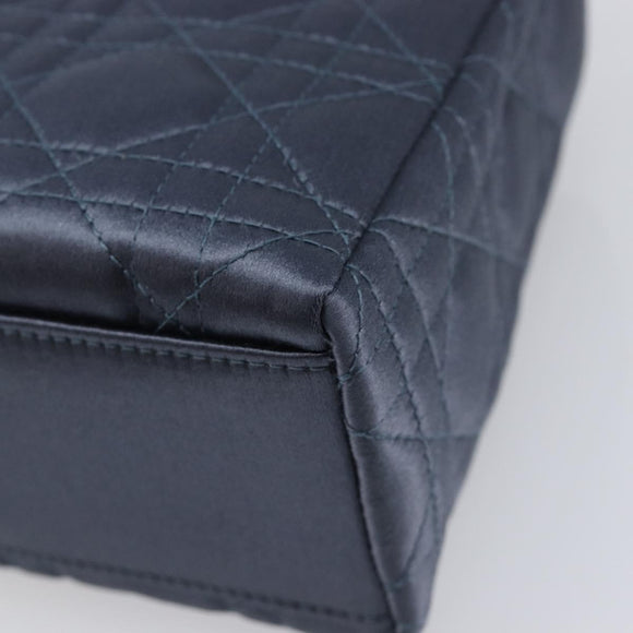 Christian Dior Mini Cannage Hand Bag Satin Navy Silver Auth yk21095SM