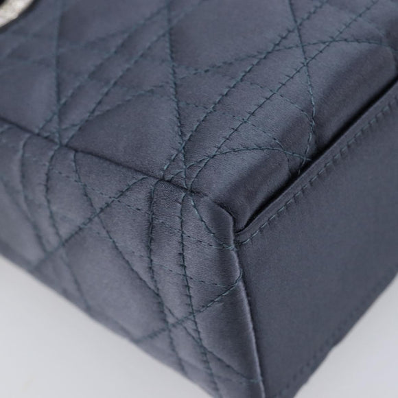 Christian Dior Mini Cannage Hand Bag Satin Navy Silver Auth yk21095SM