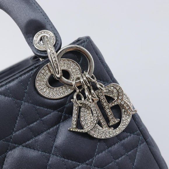 Christian Dior Mini Cannage Hand Bag Satin Navy Silver Auth yk21095SM