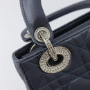 Christian Dior Mini Cannage Hand Bag Satin Navy Silver Auth yk21095SM-15