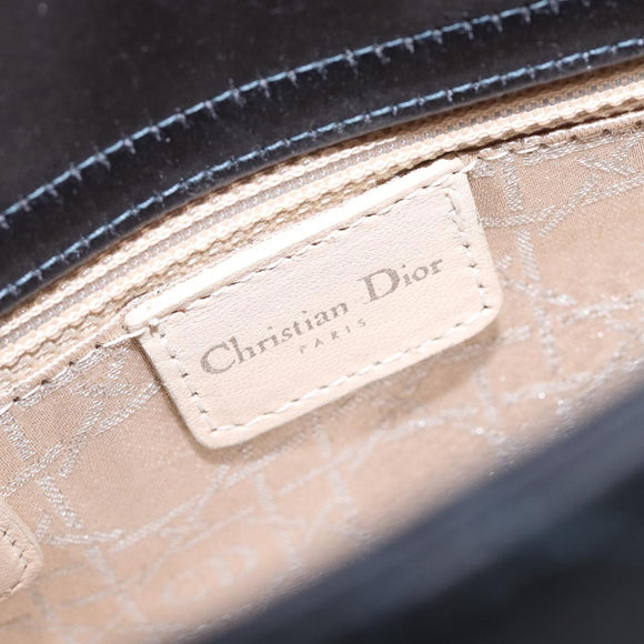 Christian Dior Mini Cannage Hand Bag Satin Navy Silver Auth yk21095SM